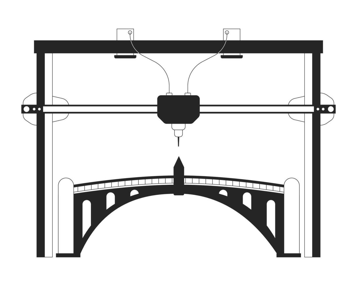 3d tryckt bro svart och vit tecknad serie platt illustration vektor