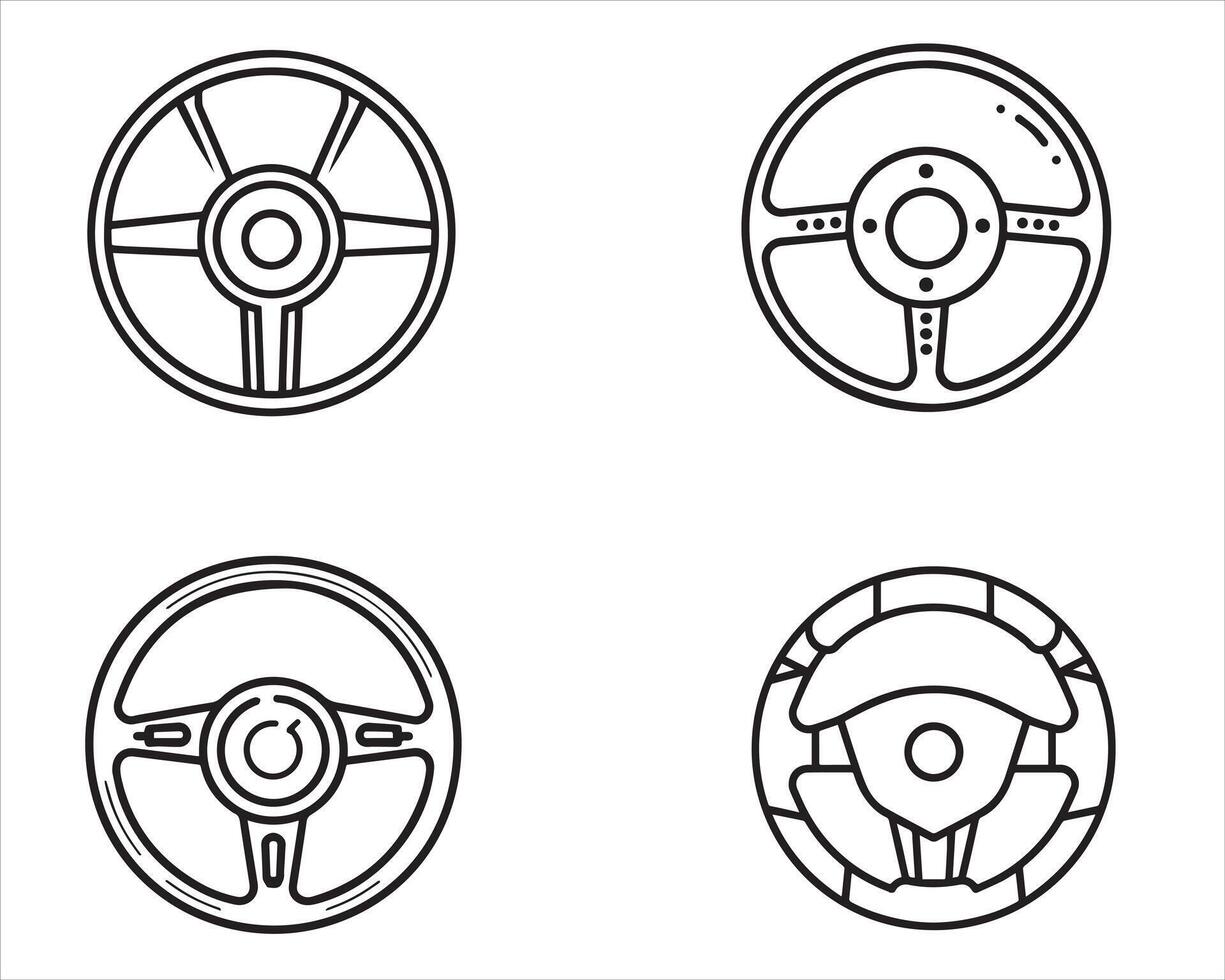 Lenkung Rad Fahrt Auto Linie Sammlung Symbol Gliederung Vektor auf Weiß Hintergrund