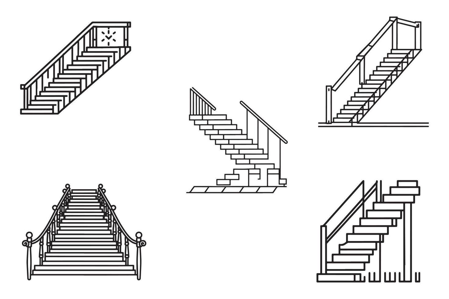 trappa vektor uppsättning översikt silhuett ikoner i vit bakgrund