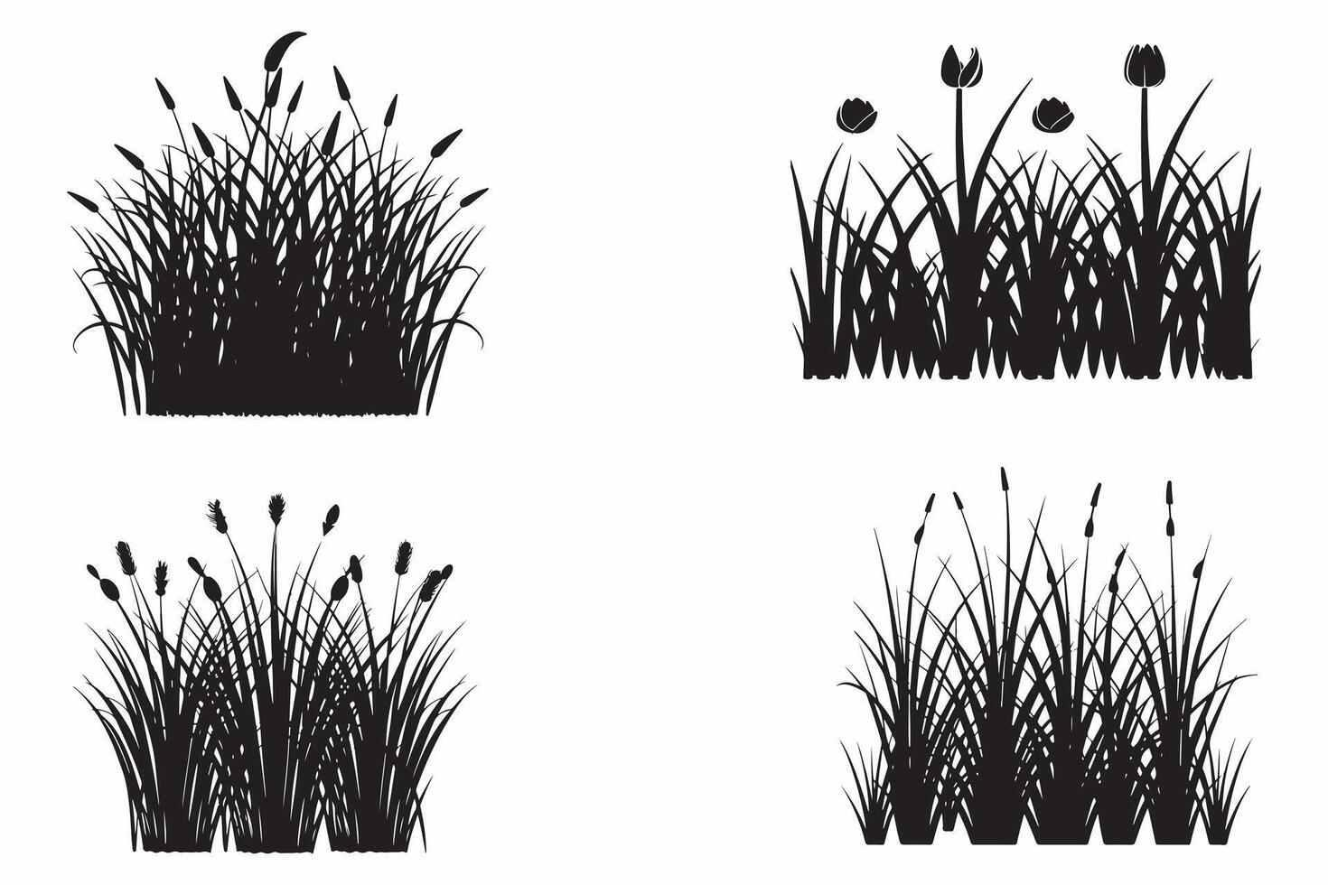 einstellen von Silhouetten Gras Gliederung Vektor Illustration auf Weiß Hintergrund
