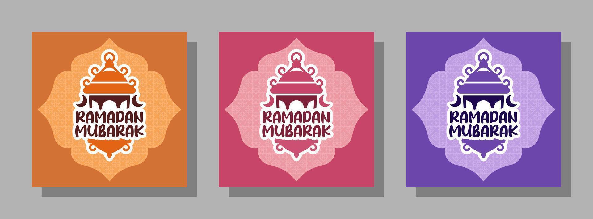 uppsättning av vektor ramadan mubarak för affischer, kort, täcker, och andra. lekfull mönster i en mängd av färger med modern lykta illustration.