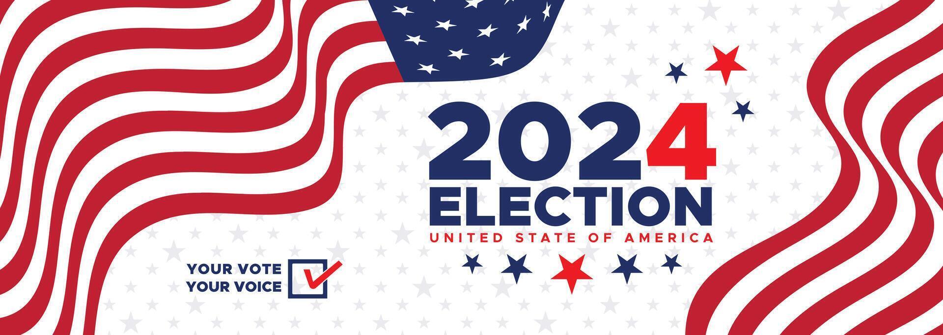 Präsidentschaftswahl Wahl Tag im das vereinigt Zustände. Abstimmung 2024. Wahl 2024 USA. politisch Wahl Kampagne Banner. Hintergrund, Post, Banner, Karte, und Poster Design mit Abstimmung Tag auf November 5 uns vektor