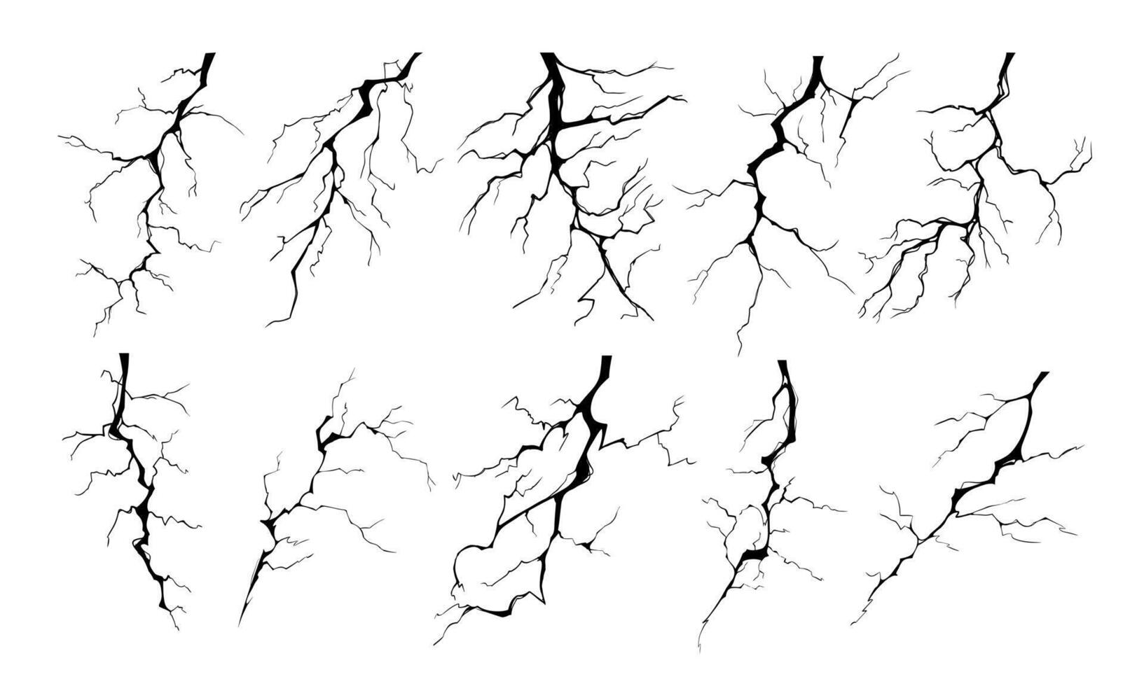 blixt- strejk bult silhuetter vektor illustration uppsättning.