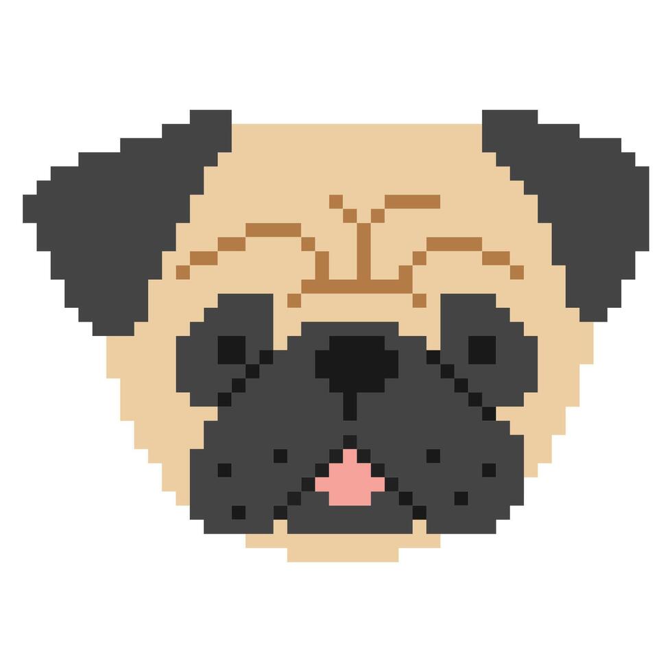 mops huvud pixel 1 söt på en vit bakgrund, vektor illustration.