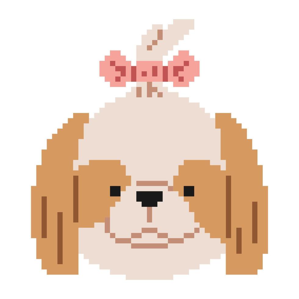 shih tzu huvud pixel 1 söt på en vit bakgrund, vektor illustration.