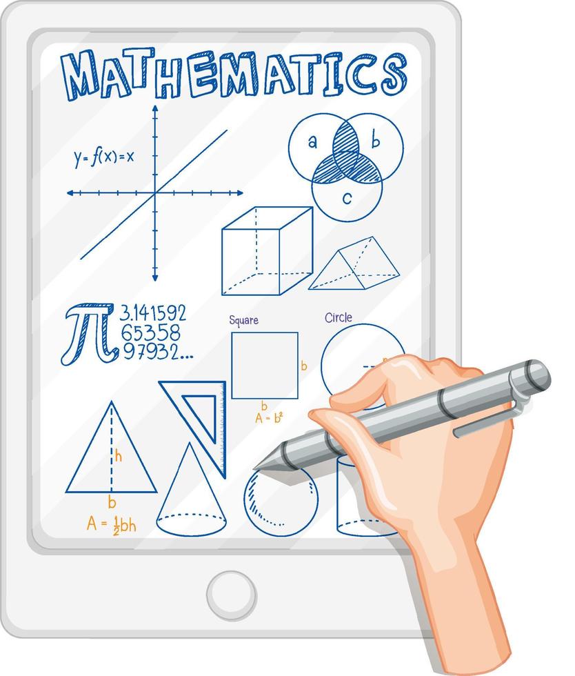 hand skriver matematik symbol på surfplatta vektor