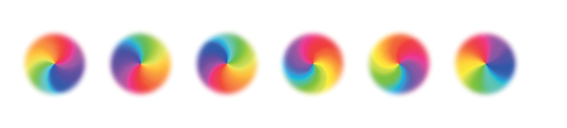 radial Gradient Hintergrund, wirbelnd mit Regenbogen Farbe Spektrum im ein Kreis. beschwingt Design bunt wirbelt. eben Vektor Illustration isoliert auf Weiß Hintergrund.