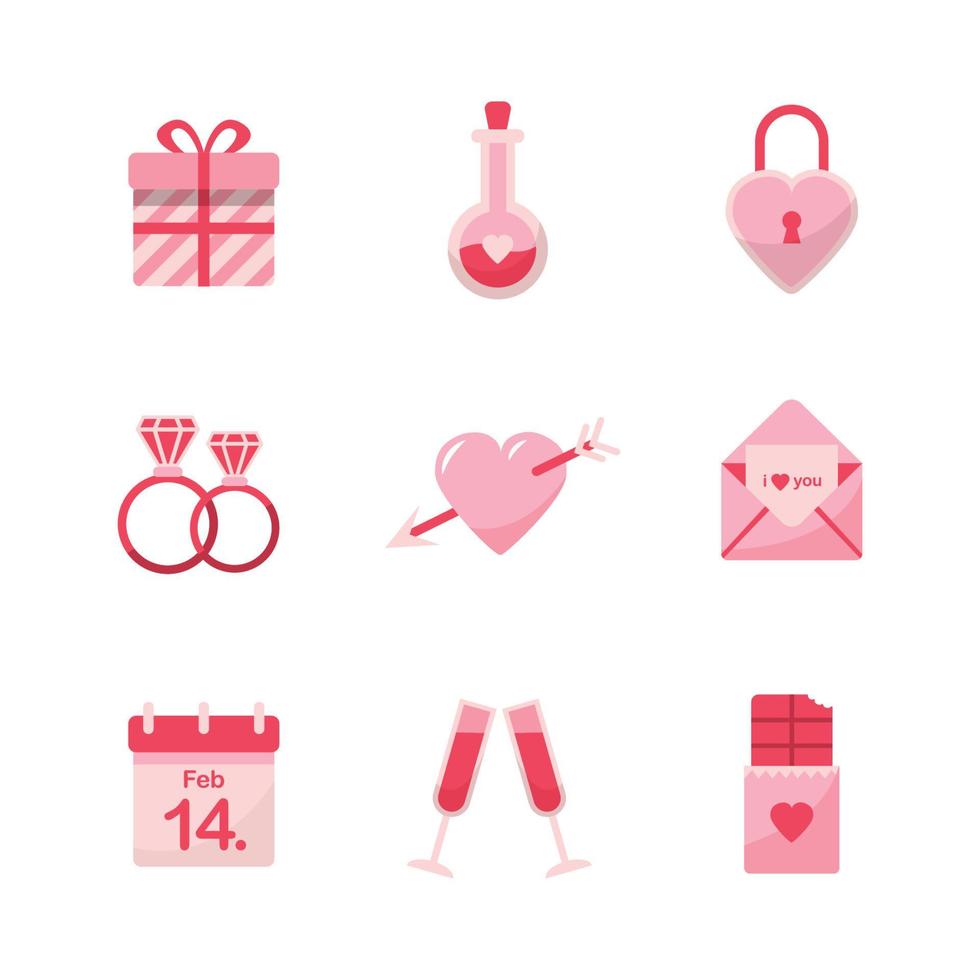 Valentinstag niedliche Icon-Set vektor