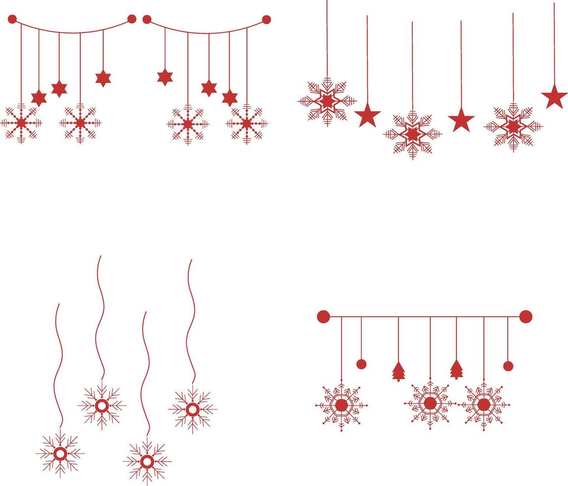 jul snöflingor hängande illustration. platt stil, isolerat på vit bakgrund vektor