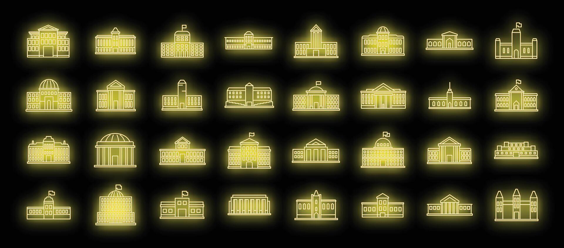 parlament byggnad ikoner uppsättning vektor neon