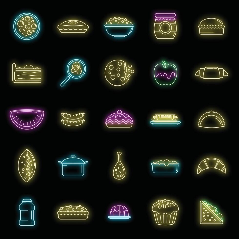 gott hemlagad mat ikoner uppsättning vektor neon
