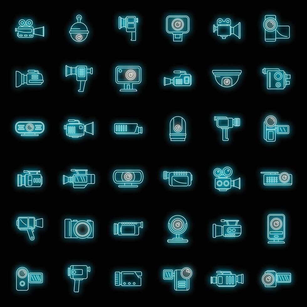 videokamera enhet ikoner uppsättning vektor neon