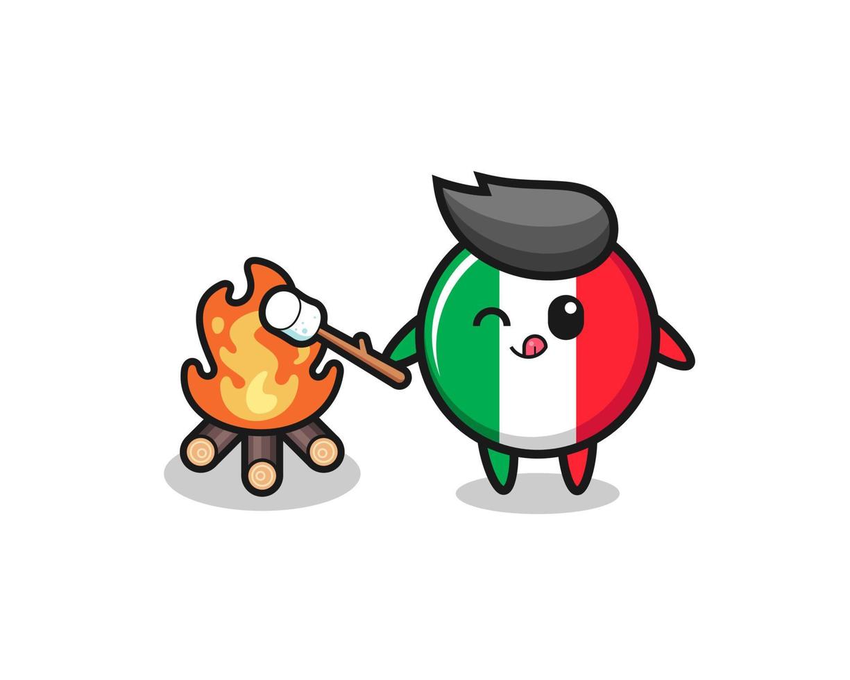 Italiens flagga karaktär bränner marshmallow vektor