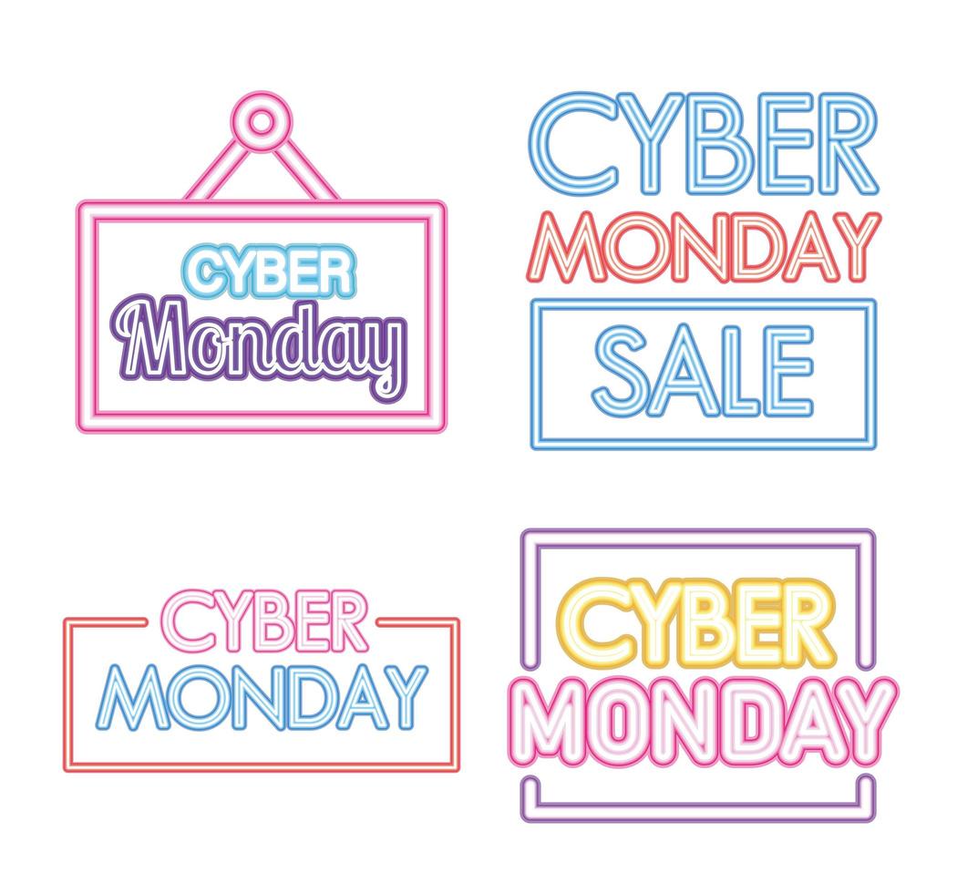 Satz von Cyber-Monday- und Cyber-Monday-Sale-Schriftzügen vektor