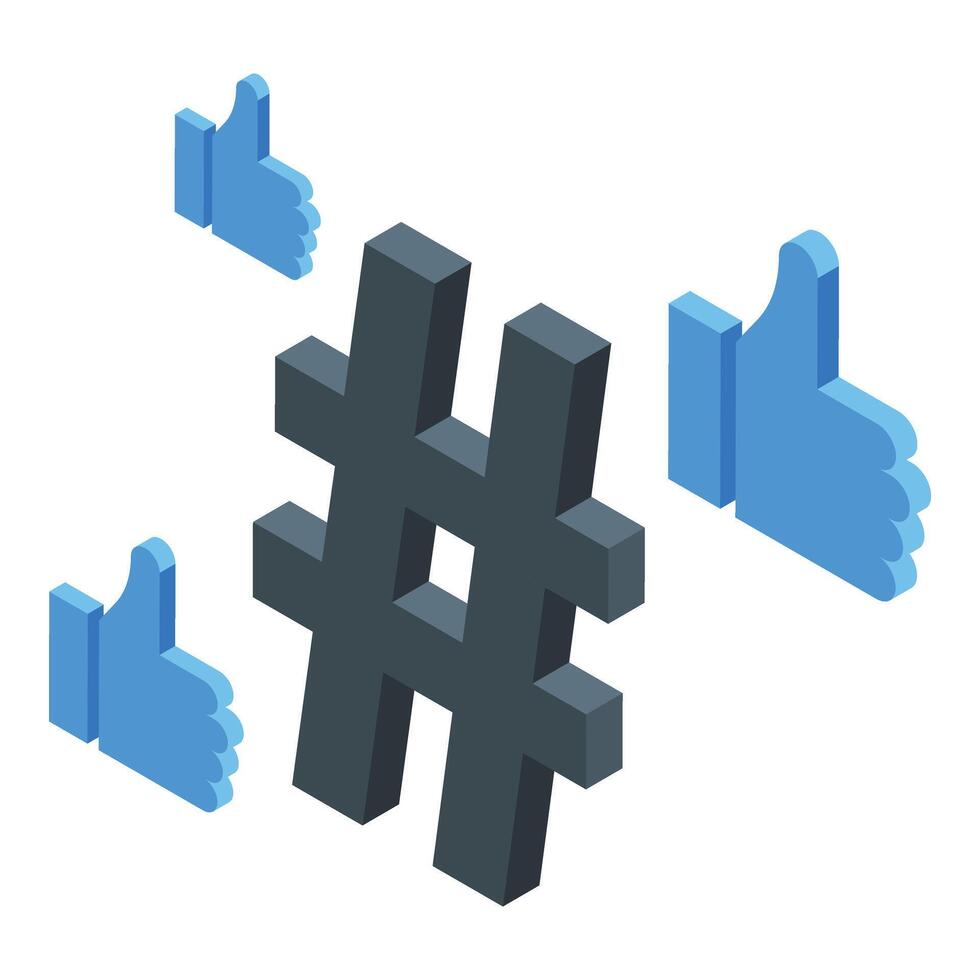 Marketing Hashtag Symbol isometrisch Vektor. Arbeit Mannschaft vektor