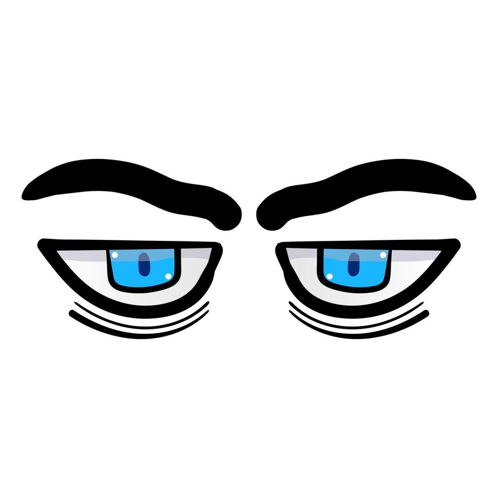 Mann Blau Augen Comic isoliert auf Weiß Hintergrund. Hand gezeichnet öffnen Augen vektor