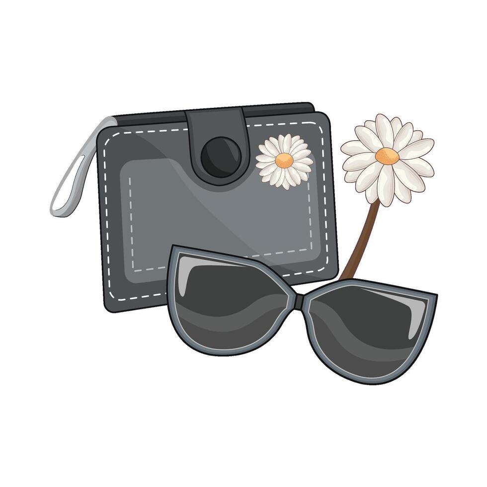 Illustration von Brieftasche mit Sonnenbrille vektor