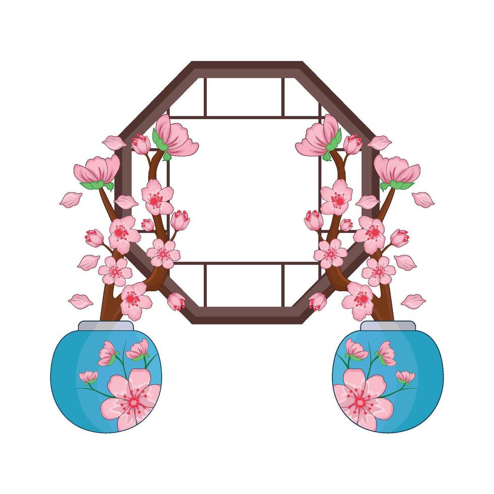 illustration av fönster med körsbär blomma vektor