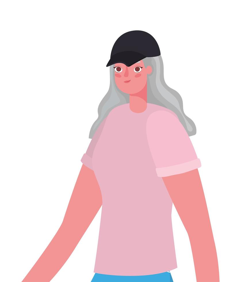 senior kvinna tecknad med hatt vektordesign vektor