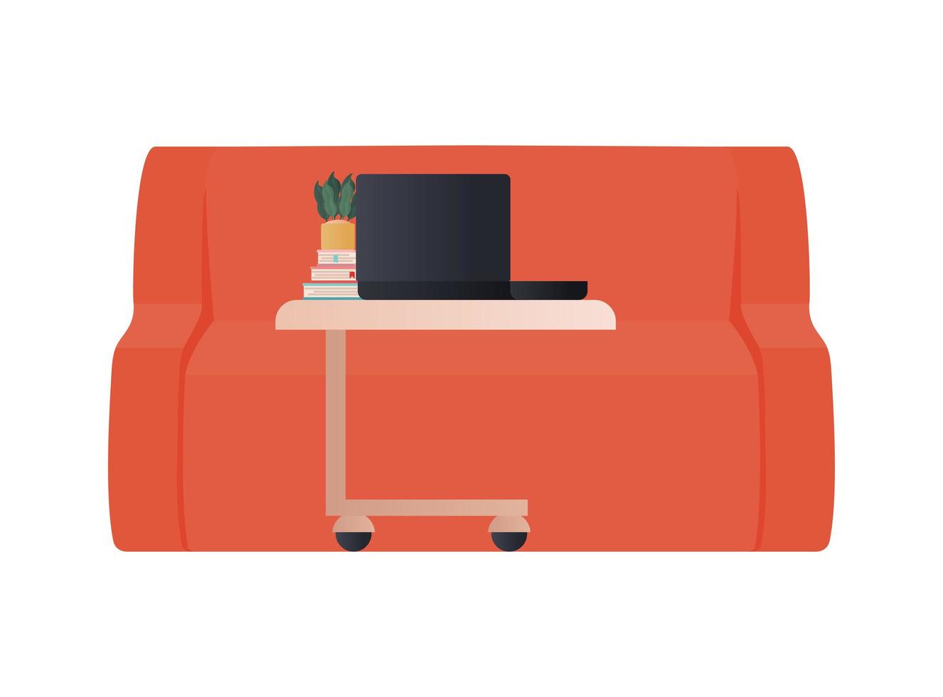 rote Couch mit Laptop auf Tischvektordesign vektor