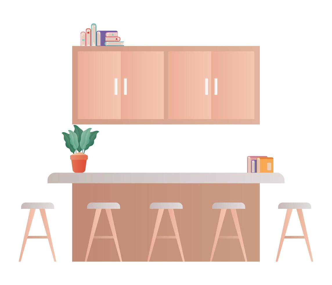 Küche mit Tischstühlen und Büchervektordesign vektor