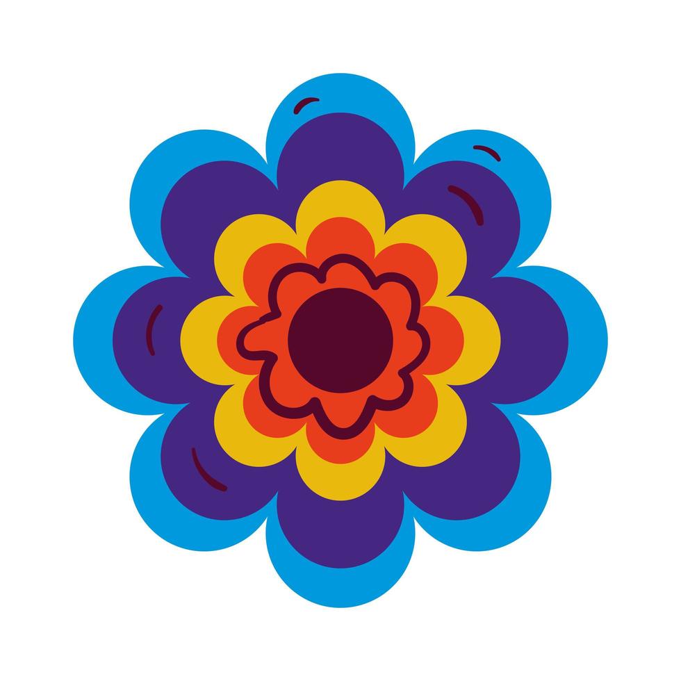 blomma med orange, gul och blå färgikon över vit bakgrund vektor