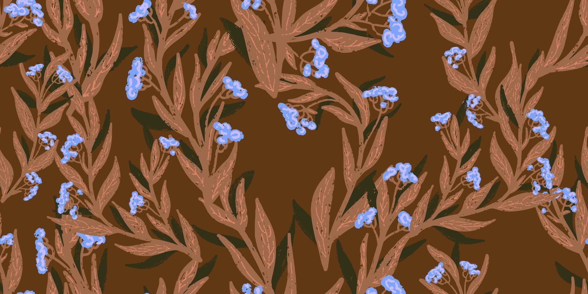 en brun och blå blommig mönster på en brun bakgrund vektor