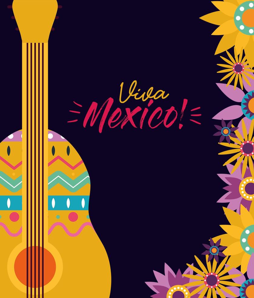 mexikanische Gitarre mit Blumenvektordesign vektor