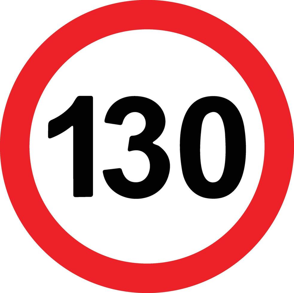 Straße Geschwindigkeit Grenze 130 hundert dreißig unterzeichnen. generisch Geschwindigkeit Grenze Zeichen mit schwarz Nummer und rot Kreis. Vektor Illustration
