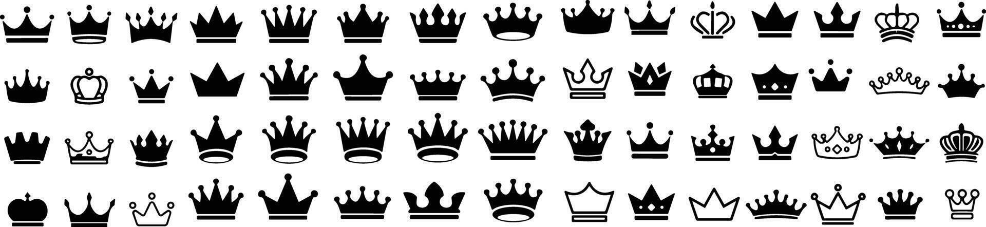 stor uppsättning av krona kung hatt keps tecken symbol. krona ikoner uppsättning. krona symbol samling. vektor illustration