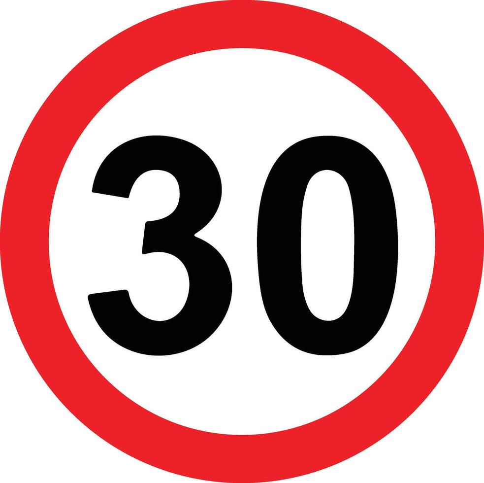 väg hastighet begränsa 30 trettio tecken. generisk hastighet begränsa tecken med svart siffra och röd cirkel. vektor illustration