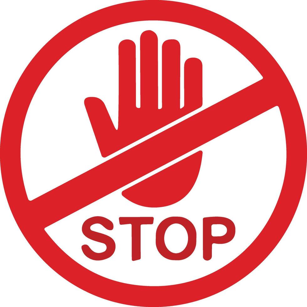 halt rot Zeichen Symbol mit Weiß Hand, tun nicht eingeben. Warnung halt Zeichen Lager Vektor