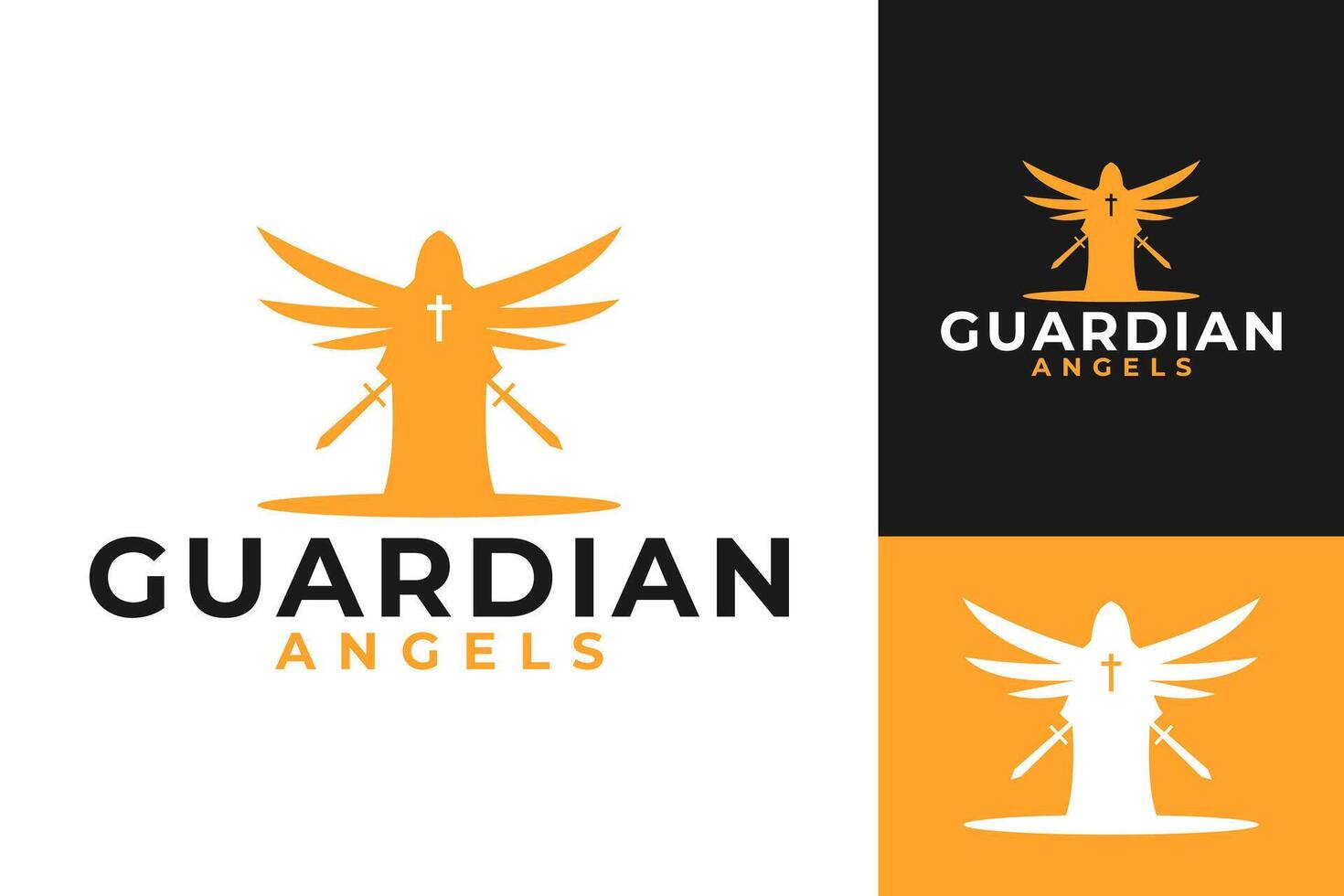 väktare änglar vingar korsa logotyp design vektor