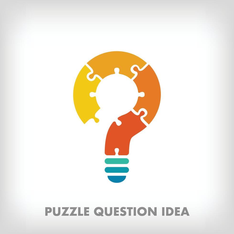 kreativ Puzzle Stücke Frage Kennzeichen und Licht Birne Logo. einzigartig Farbe Übergänge. Bildung Idee, lesen und Wachstum Bühne Logo Vorlage. Vektor