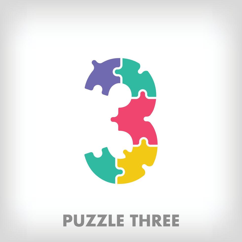 kreativ Puzzle Nummer 3 Logo. einzigartig Farbe Übergänge. Bildung und lesen und Wachstum Bühne Logo Vorlage. Vektor