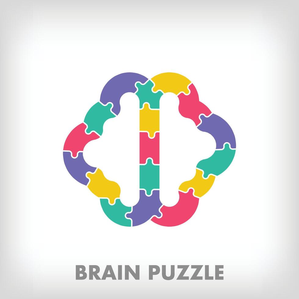 kreativ pussel bitar hjärna logotyp. unik Färg övergångar. utbildning, läsning och tillväxt skede logotyp mall. vektor