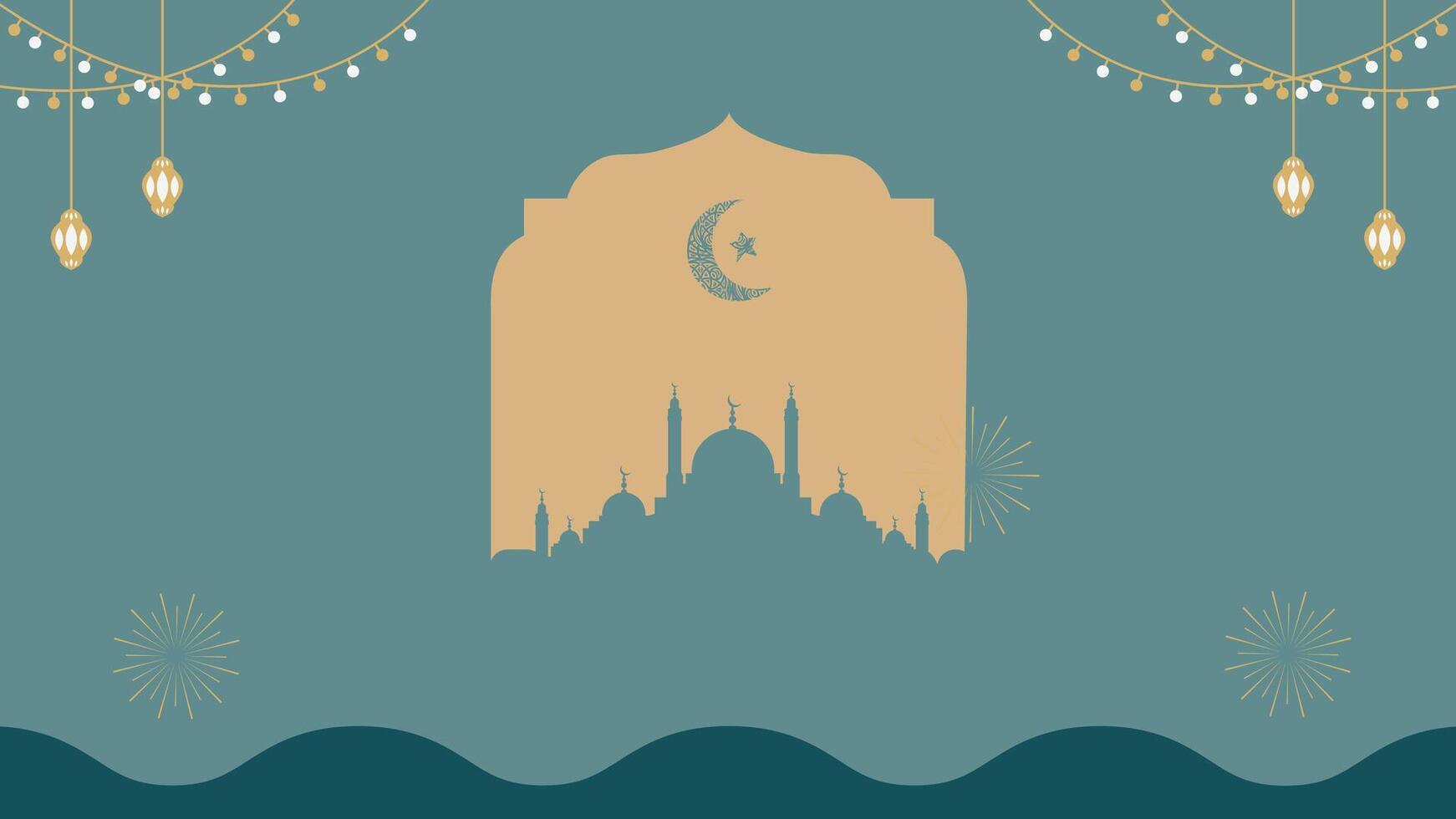 Ramadan kareem Gruß Karte mit Moschee und Laternen. Vektor Illustration