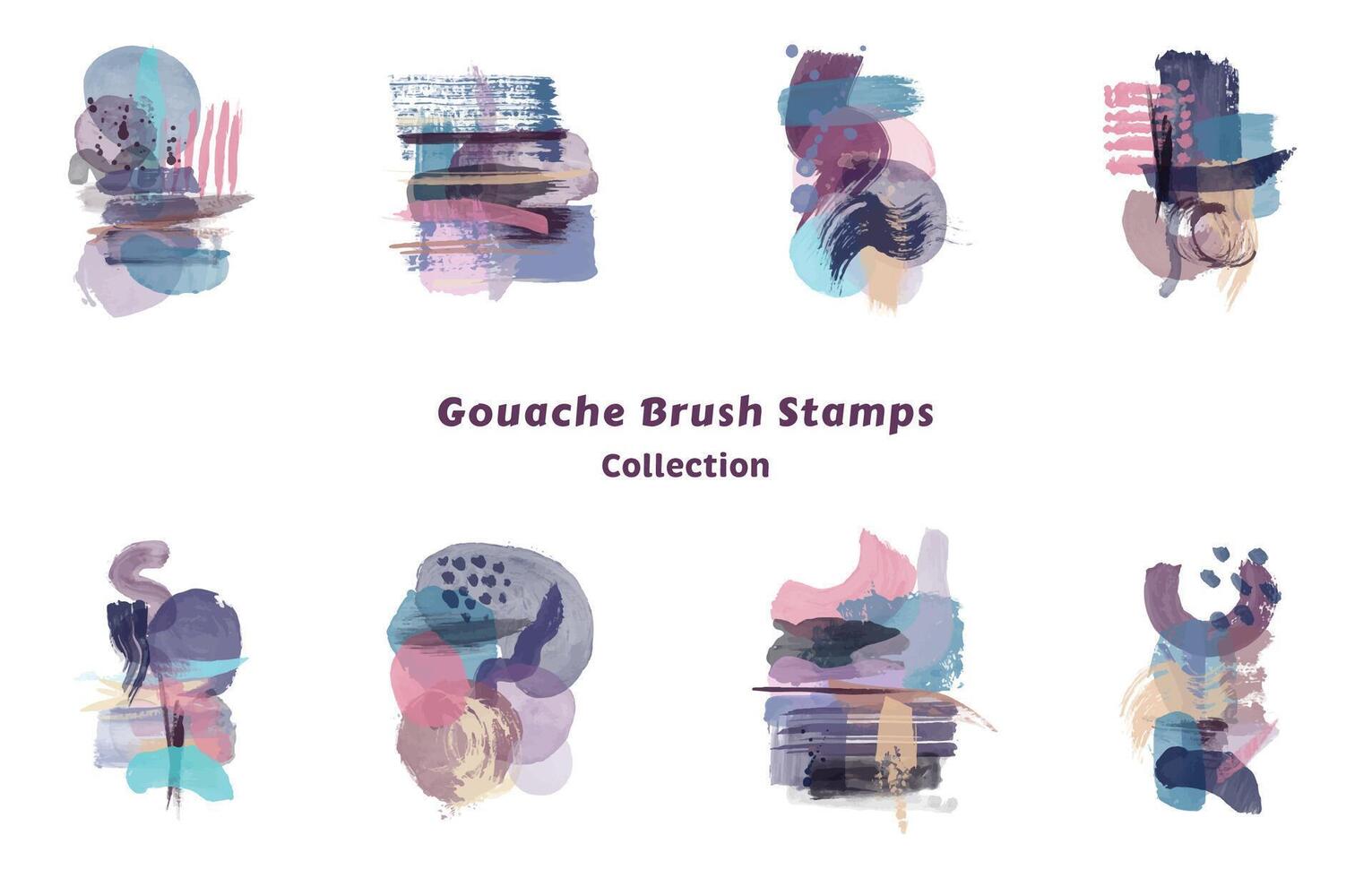 lila och rosa gouache borsta frimärken samling vektor