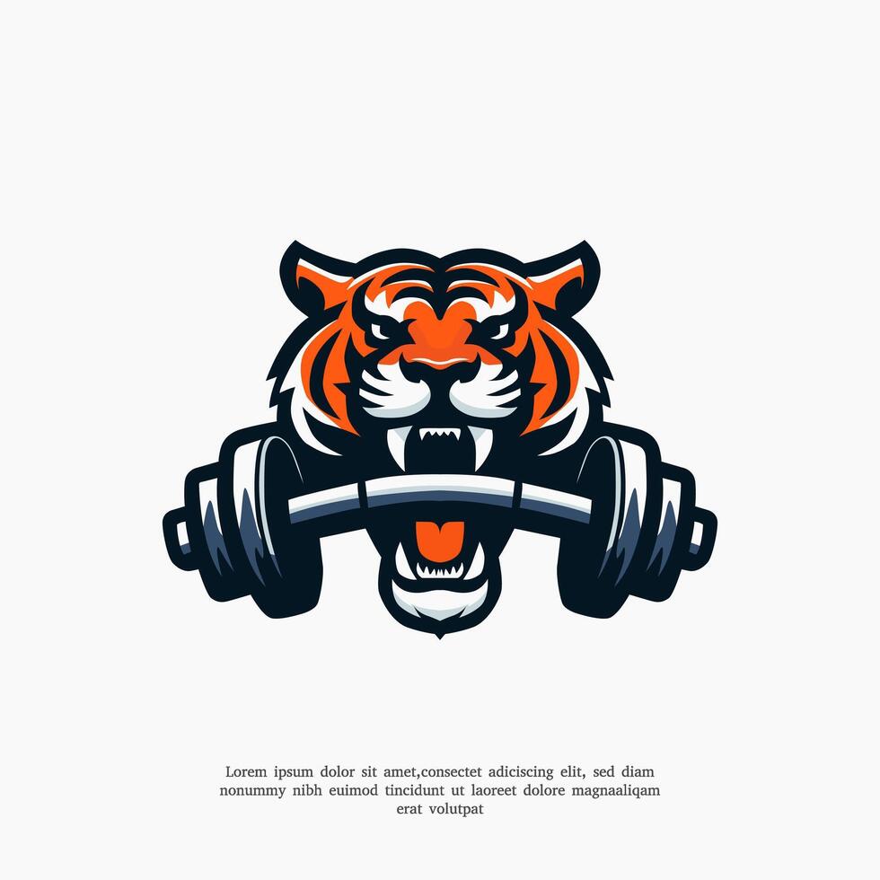 Tiger Fitnessstudio Fitness Mund Hantel Logo Vektor Symbol Illustration