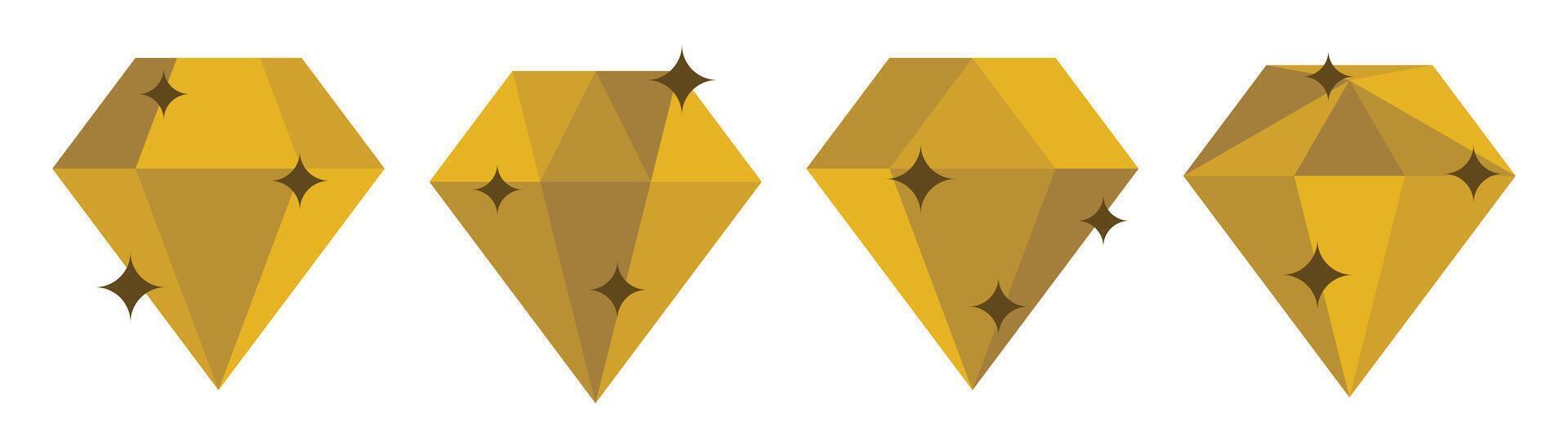 uppsättning av guld diamant ikoner, ädelsten symboler. vektor isolerat på vit bakgrund. lyx design för logotyp, affisch, app, webb, social media.