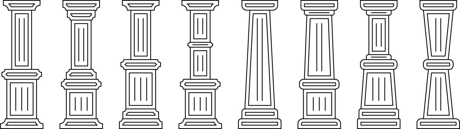 pelare ikon uppsättning gammal stil design. linje vektor isolerat på vit bakgrund. design kan vara redigerad