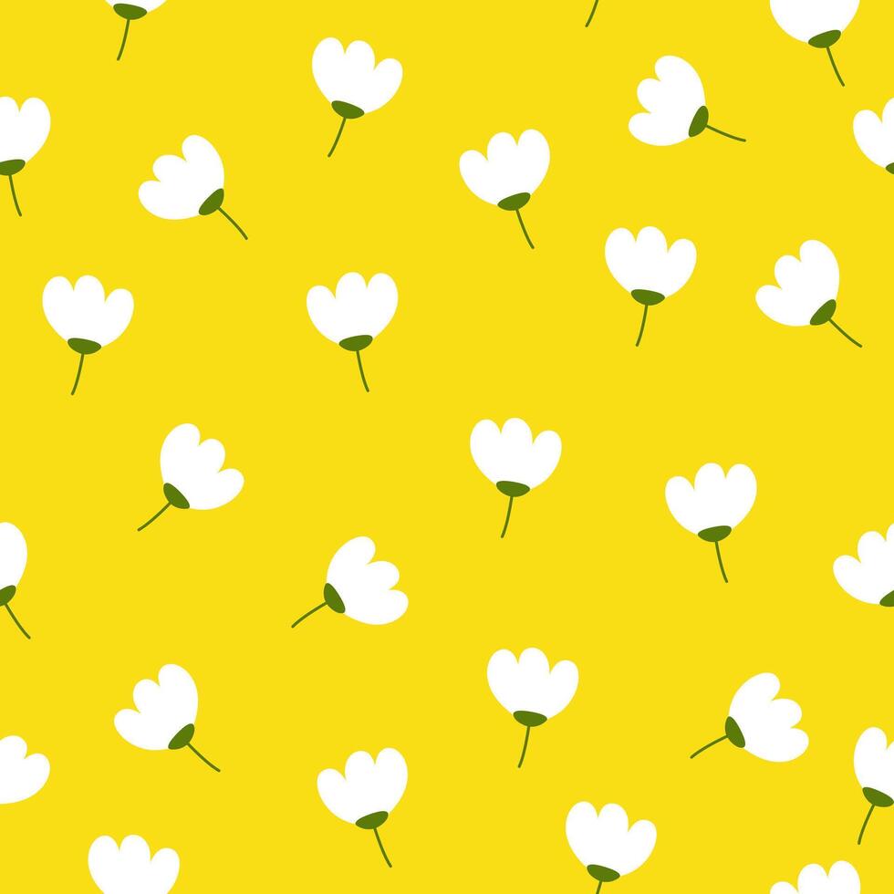 einfach Blumen- nahtlos Muster von süß Weiß Blumen auf ein Licht Gelb Hintergrund. Sommer- Frühling Vektor Textur. modern Elemente. Illustration Vektor 10 Folge.