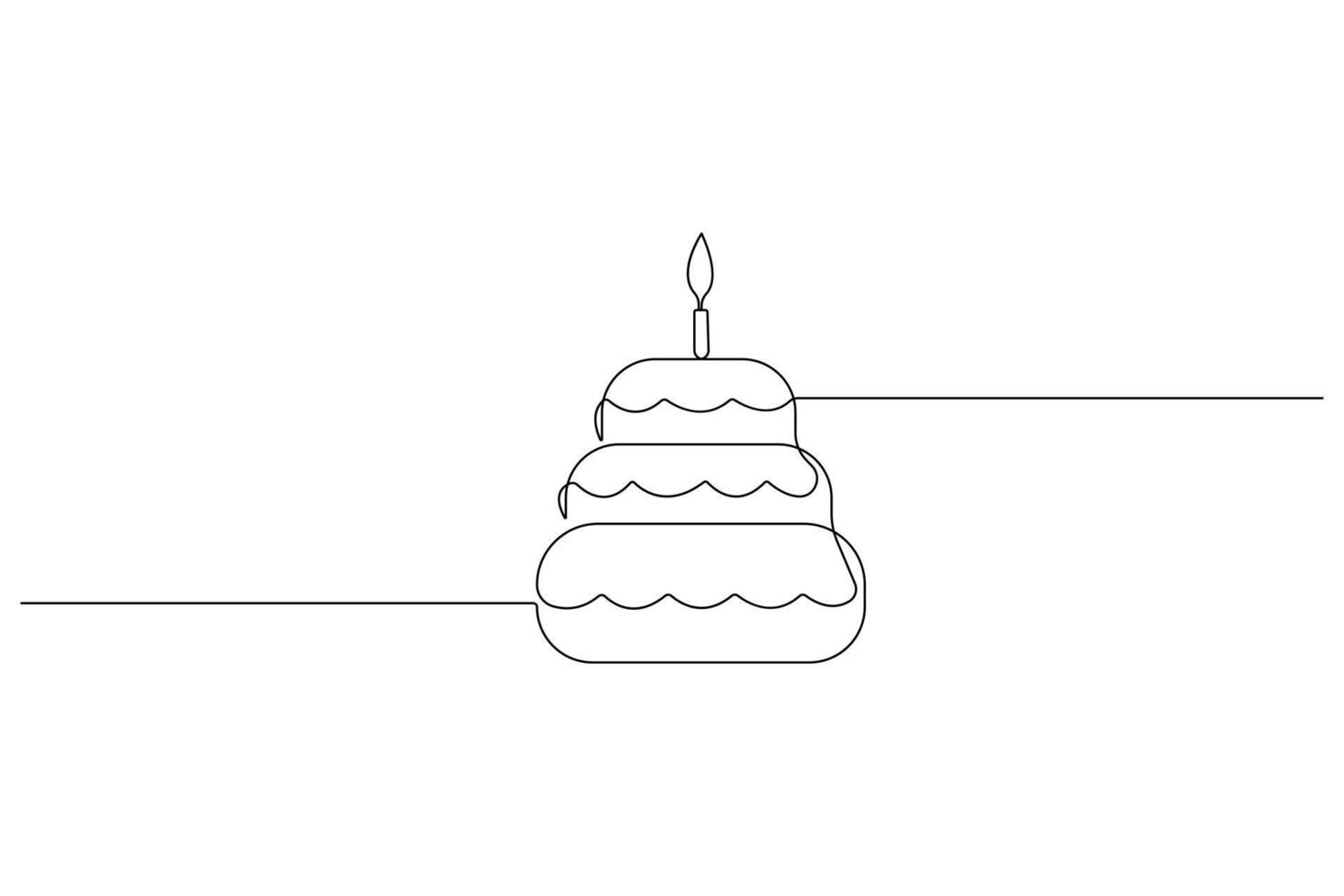 kontinuerlig ett linje konst teckning av födelsedag kaka med grädde, ljus födelsedag fest symbol av firande vektor