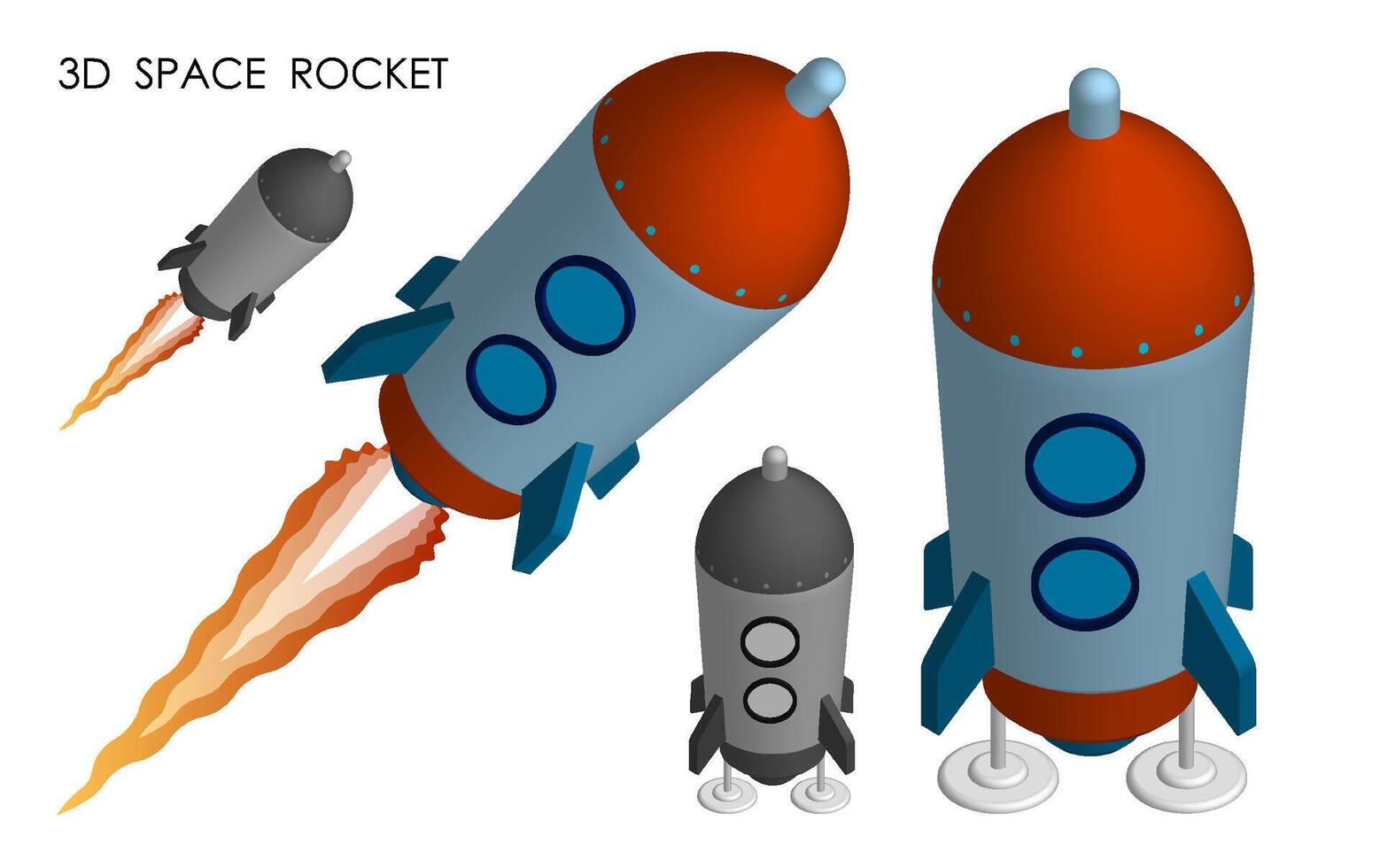 isometrisch fliegend Raum Rakete. Flüge zu Mars, Mond und Planeten von Solar- System. Technologien zum Raum Erkundung. realistisch 3d Vektor