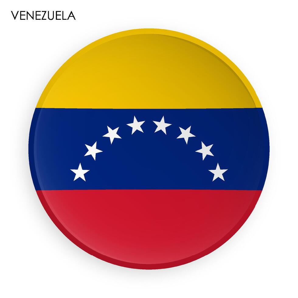 Venezuela Flagge Symbol im modern Neomorphismus Stil. Taste zum Handy, Mobiltelefon Anwendung oder Netz. Vektor auf Weiß Hintergrund