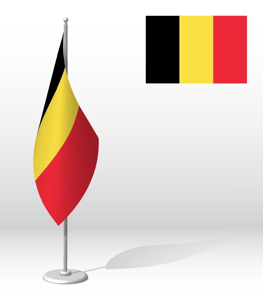 Belgien Flagge auf Fahnenstange zum Anmeldung von feierlich Fall, Treffen fremd Gäste. National Unabhängigkeit Tag von Belgien. realistisch 3d Vektor auf Weiß