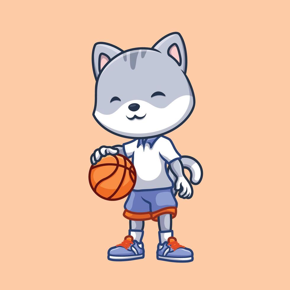 basketboll shiba inu tecknad serie vektor