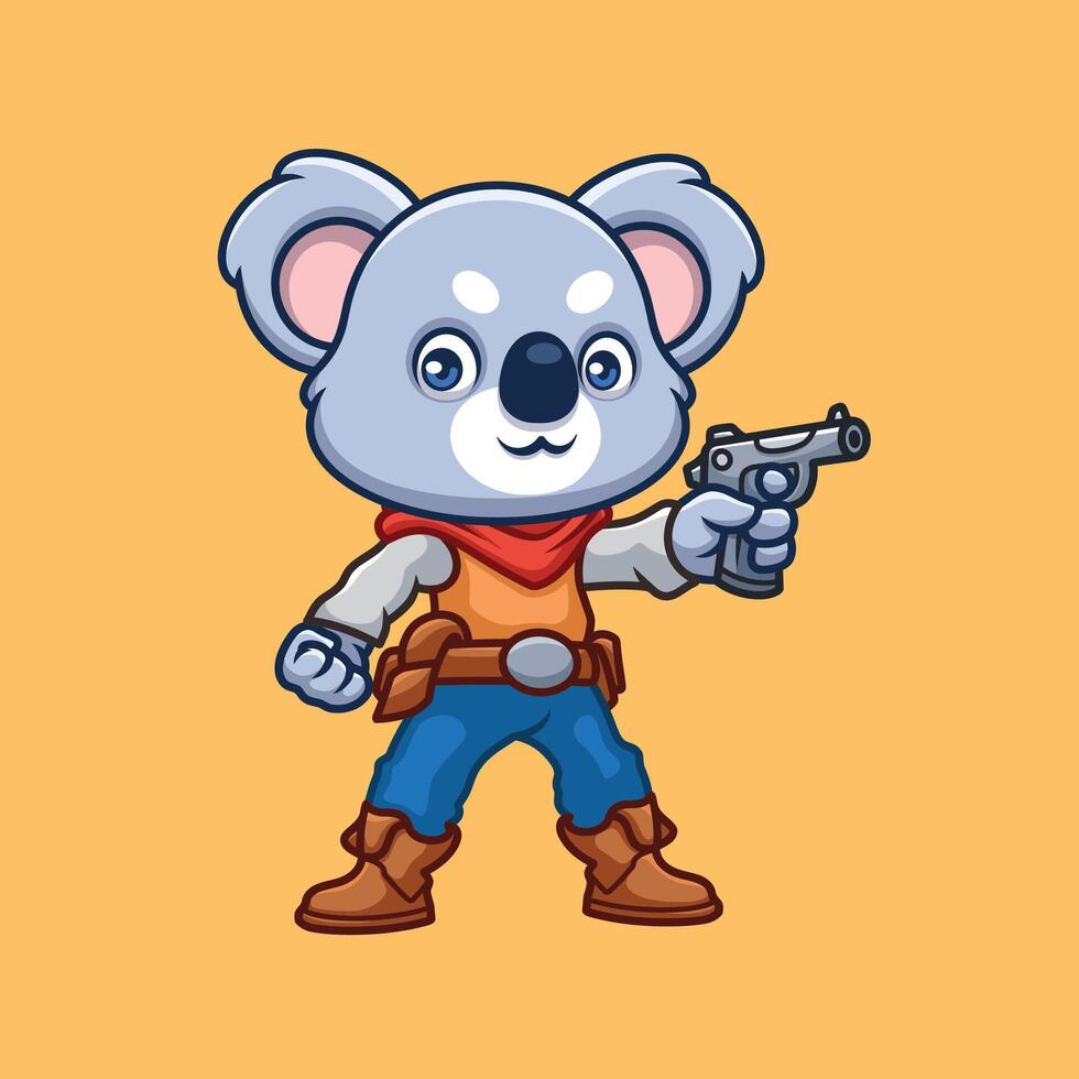 cowboy koala söt tecknad serie karaktär vektor