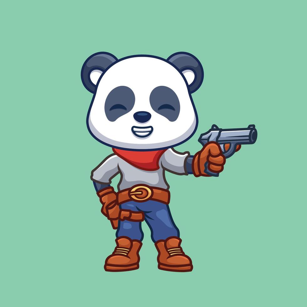 Cowboy Panda süß Karikatur vektor