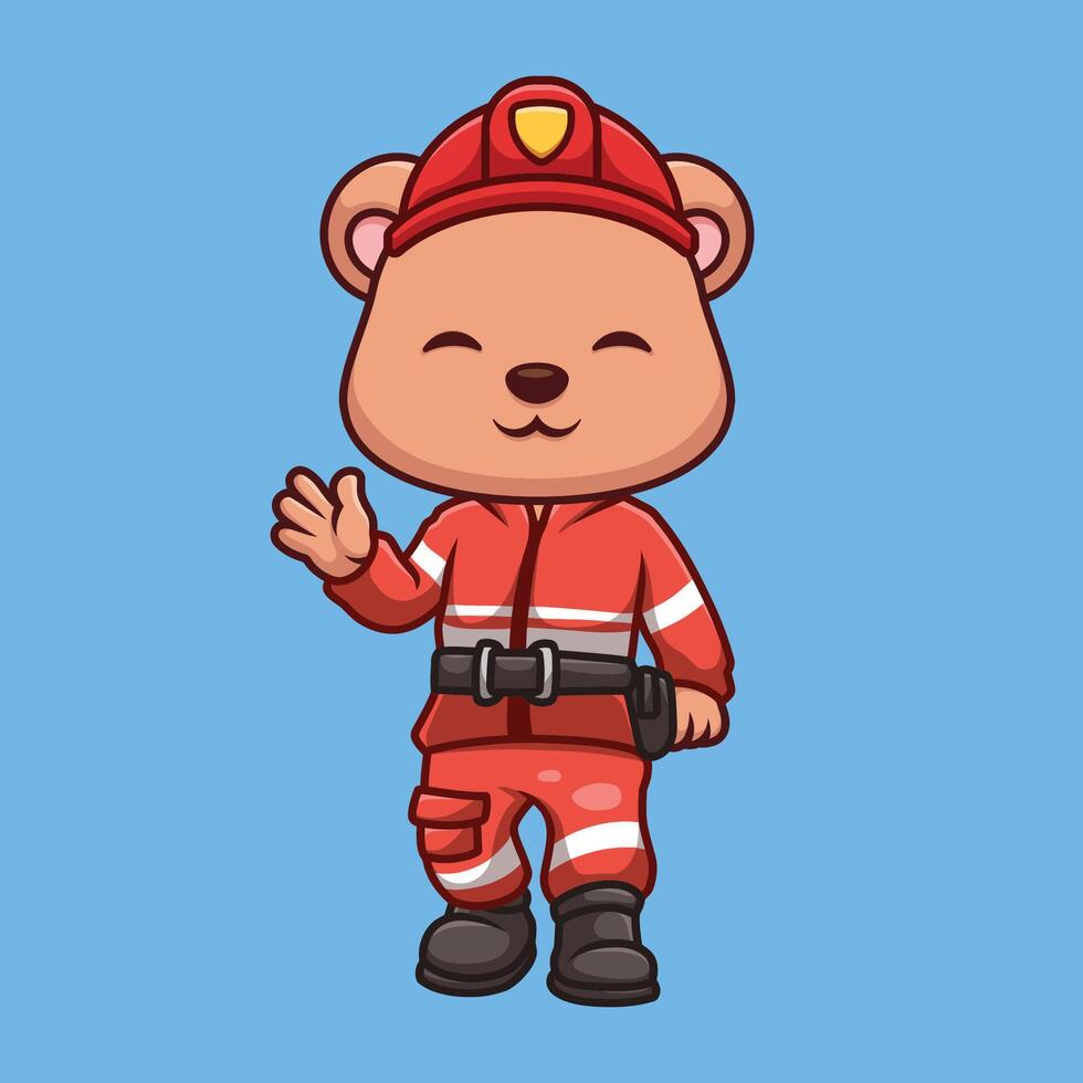 Feuerwehrmann Bär süß Karikatur Charakter vektor